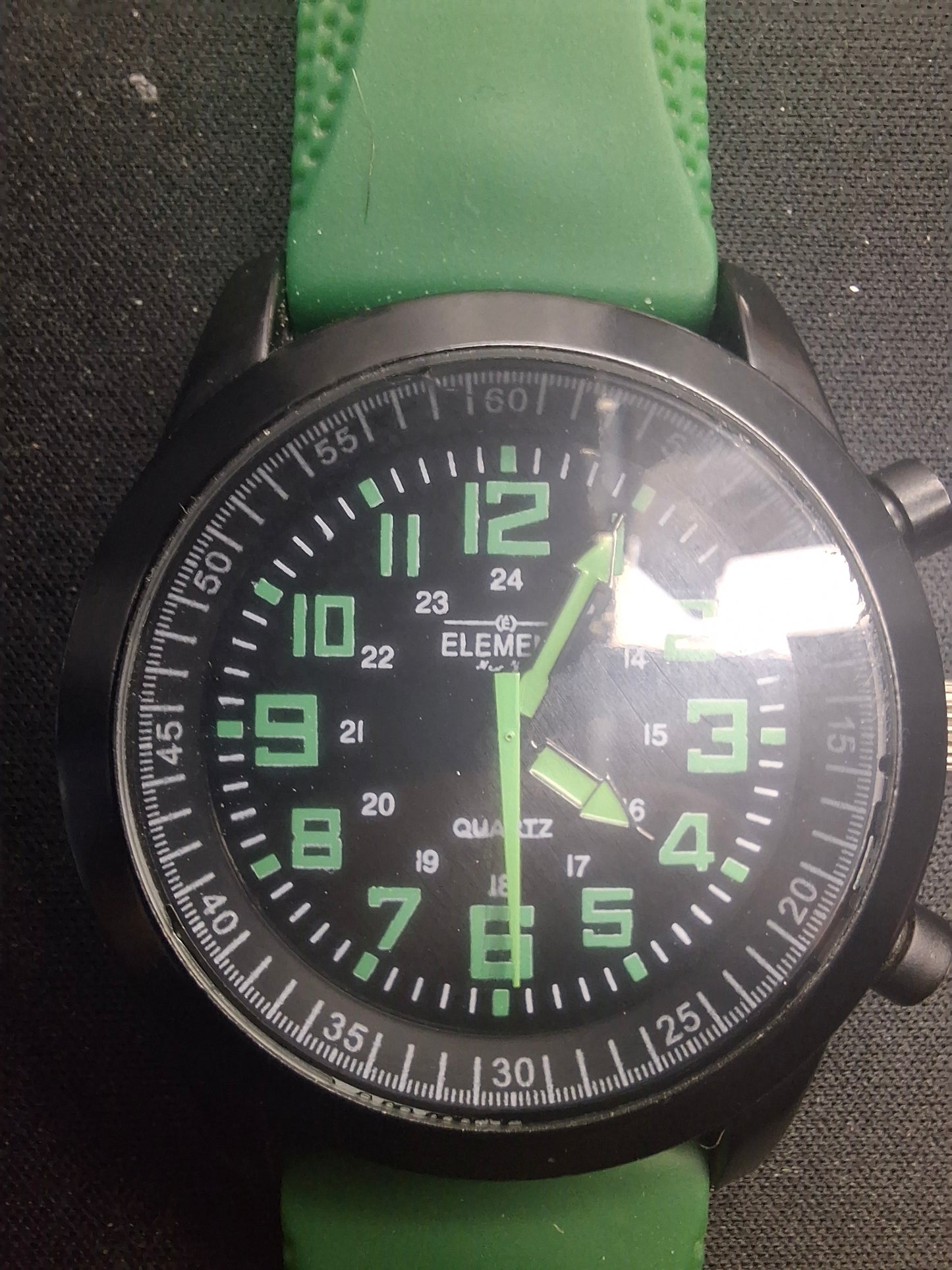 Element New York Men's Watch, Black And Grean Dial,Green Silicone Wristband