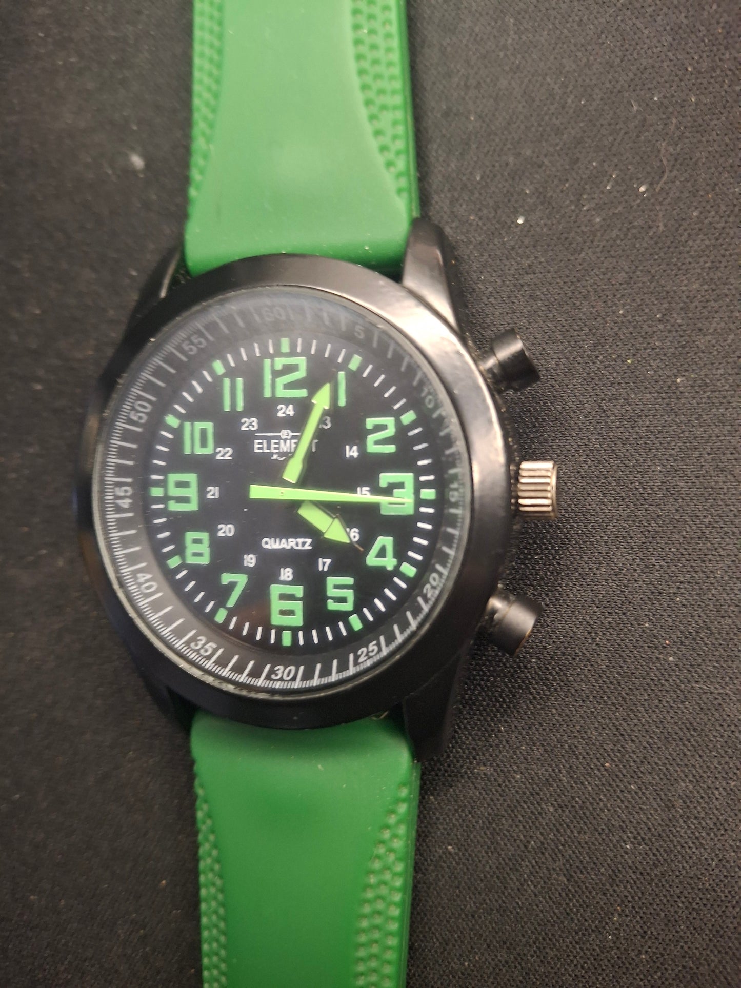 Element New York Men's Watch, Black And Grean Dial,Green Silicone Wristband