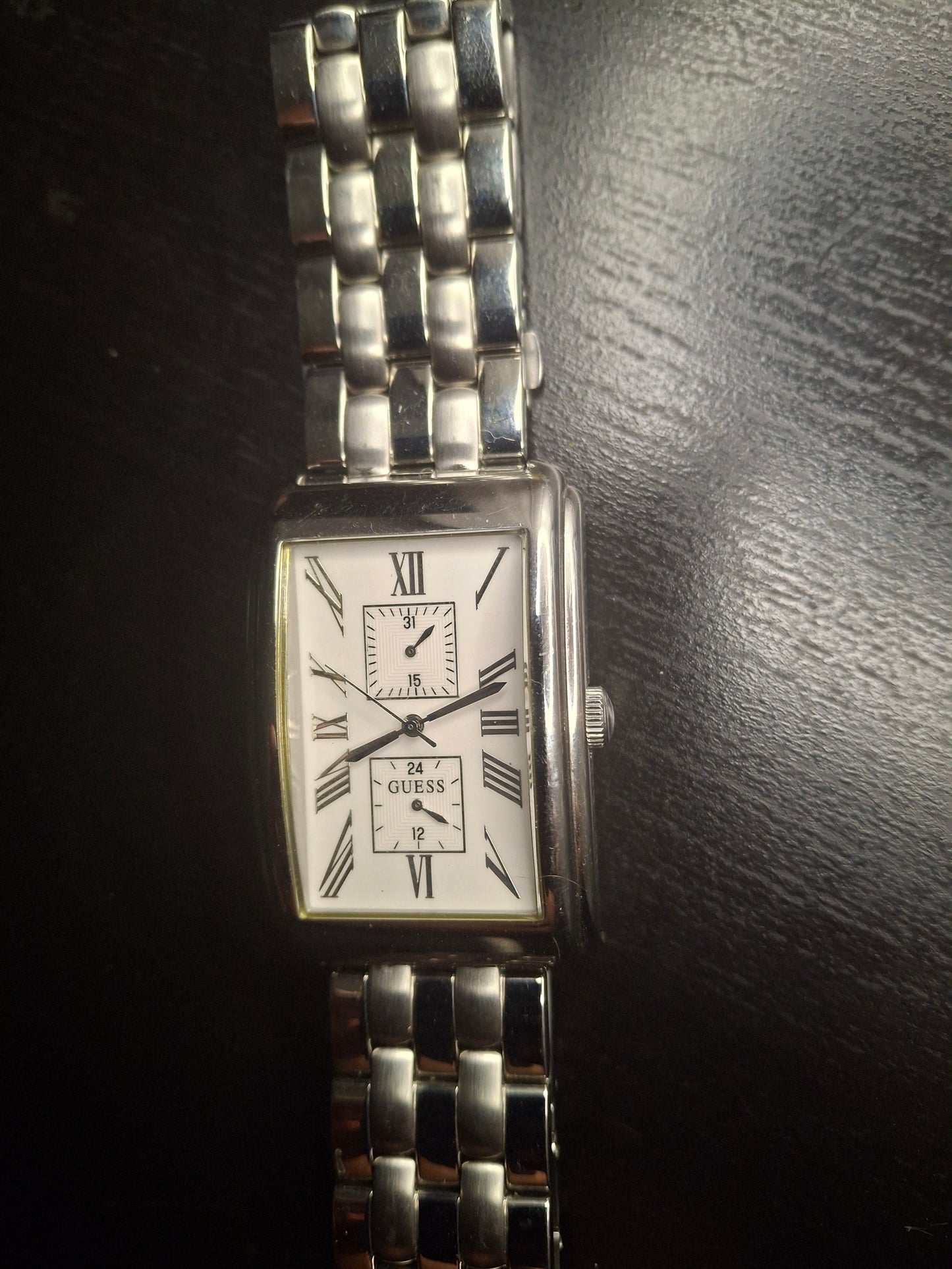 GUESS U11602G1 Men's Watch Stainless Steel Silver Tone New Battery Runs Great