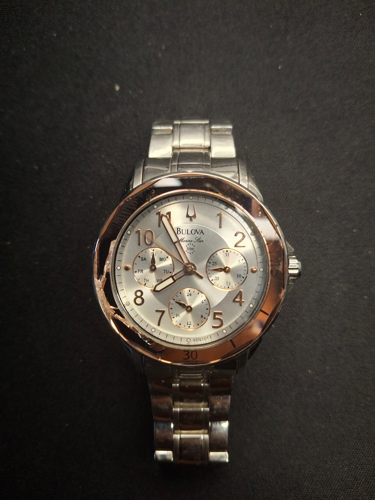 Bulova Women's Marine Star Quartz Silver Stainless Rose Glass Bezel Watch