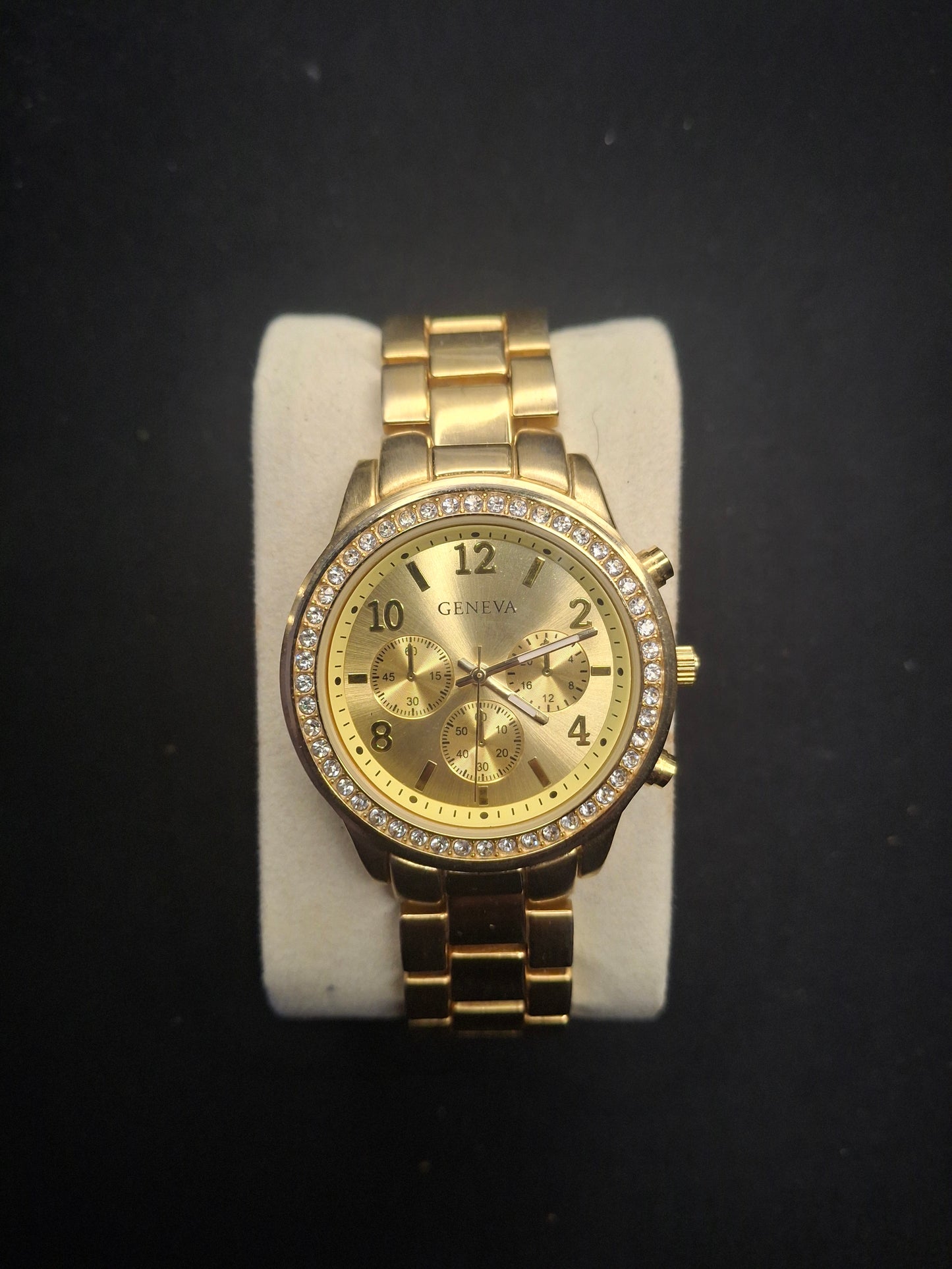GENEVA GOLD CHRONOGRAPH WATCH WITH GEMMED BEZEL