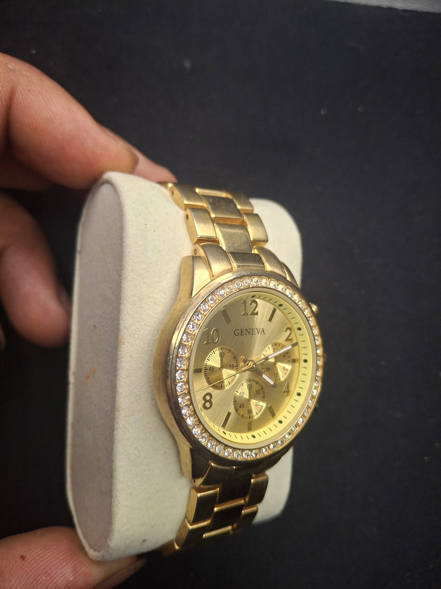 GENEVA GOLD CHRONOGRAPH WATCH WITH GEMMED BEZEL