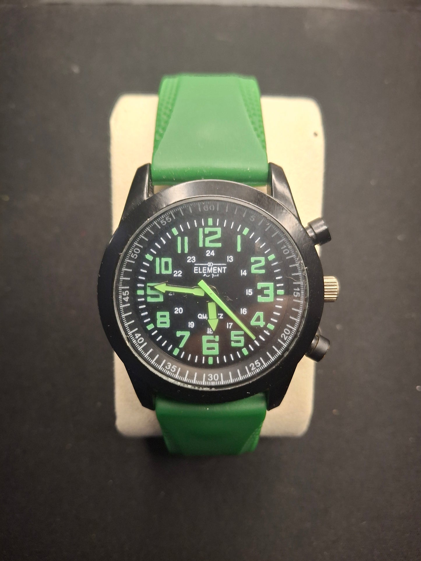 Element New York Men's Watch, Black And Grean Dial,Green Silicone Wristband