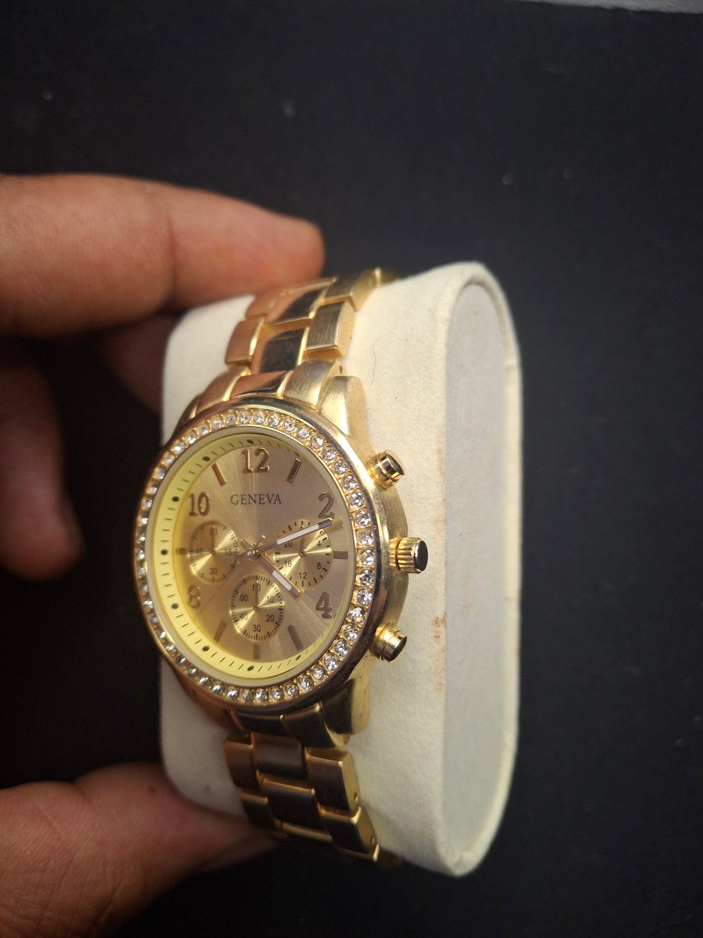 GENEVA GOLD CHRONOGRAPH WATCH WITH GEMMED BEZEL