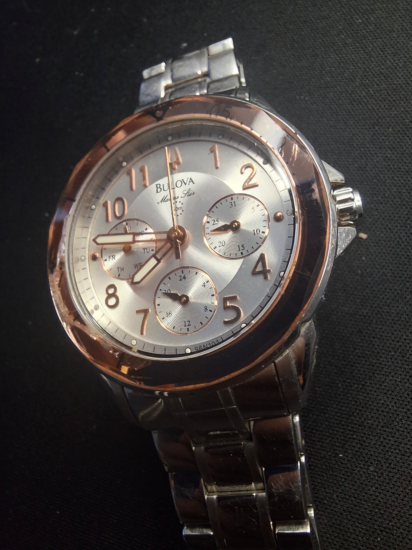 Bulova Women's Marine Star Quartz Silver Stainless Rose Glass Bezel Watch