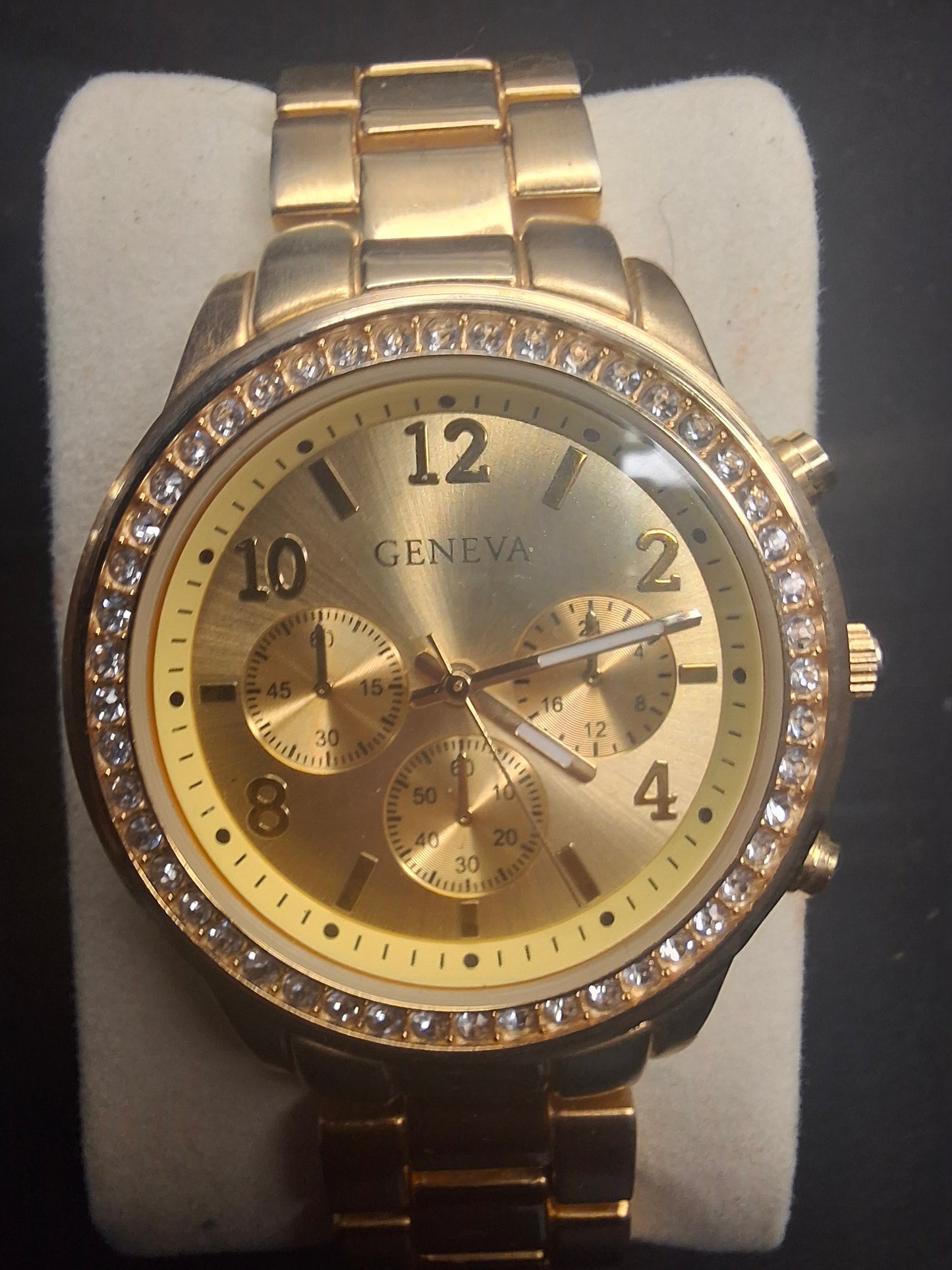 GENEVA GOLD CHRONOGRAPH WATCH WITH GEMMED BEZEL