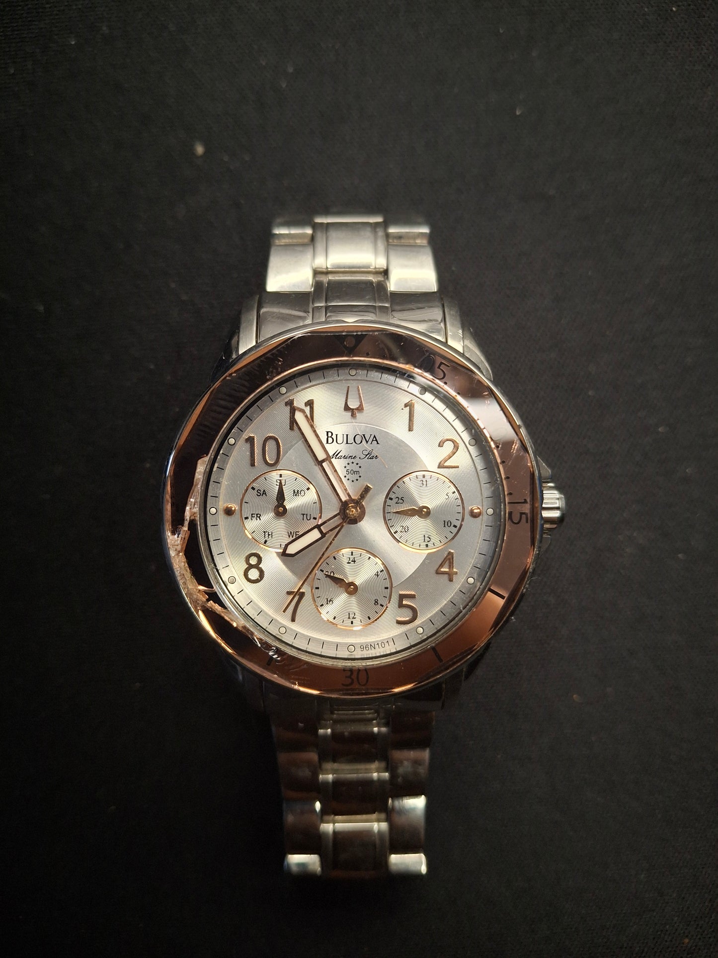 Bulova Women's Marine Star Quartz Silver Stainless Rose Glass Bezel Watch