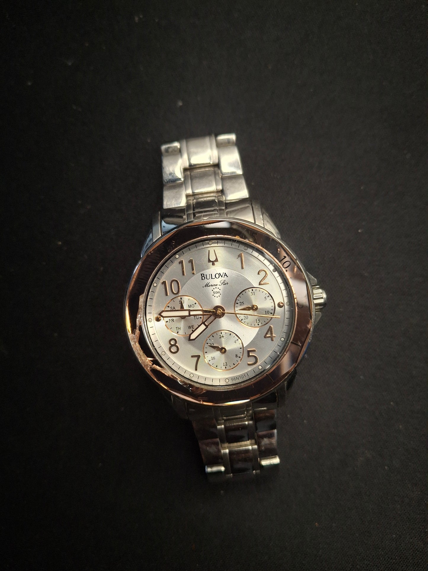 Bulova Women's Marine Star Quartz Silver Stainless Rose Glass Bezel Watch