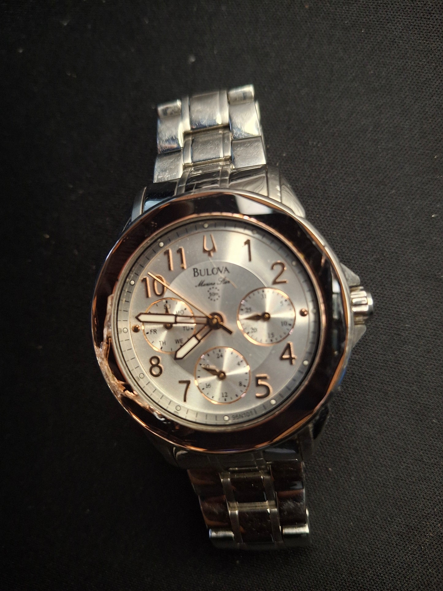 Bulova Women's Marine Star Quartz Silver Stainless Rose Glass Bezel Watch