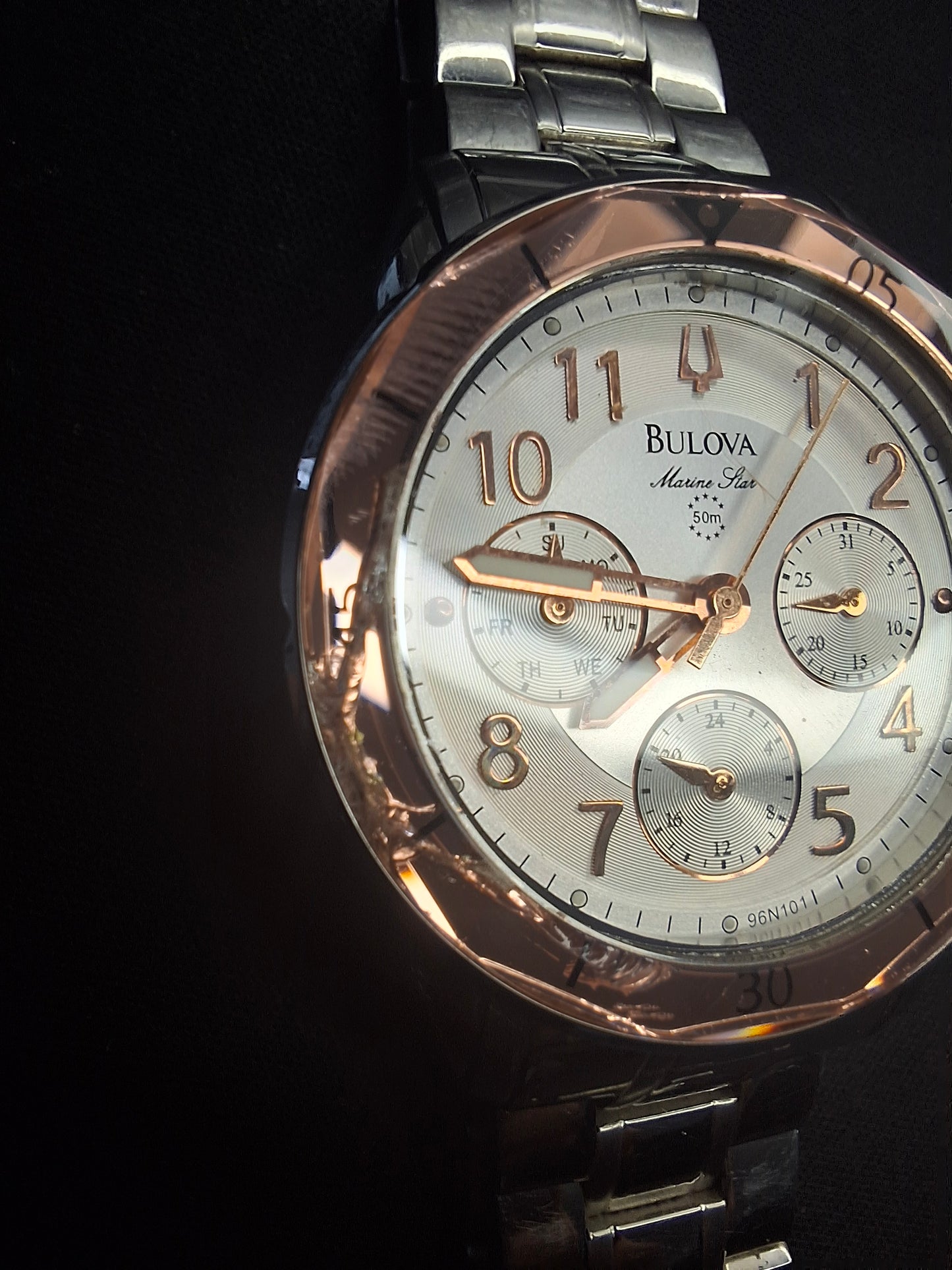 Bulova Women's Marine Star Quartz Silver Stainless Rose Glass Bezel Watch