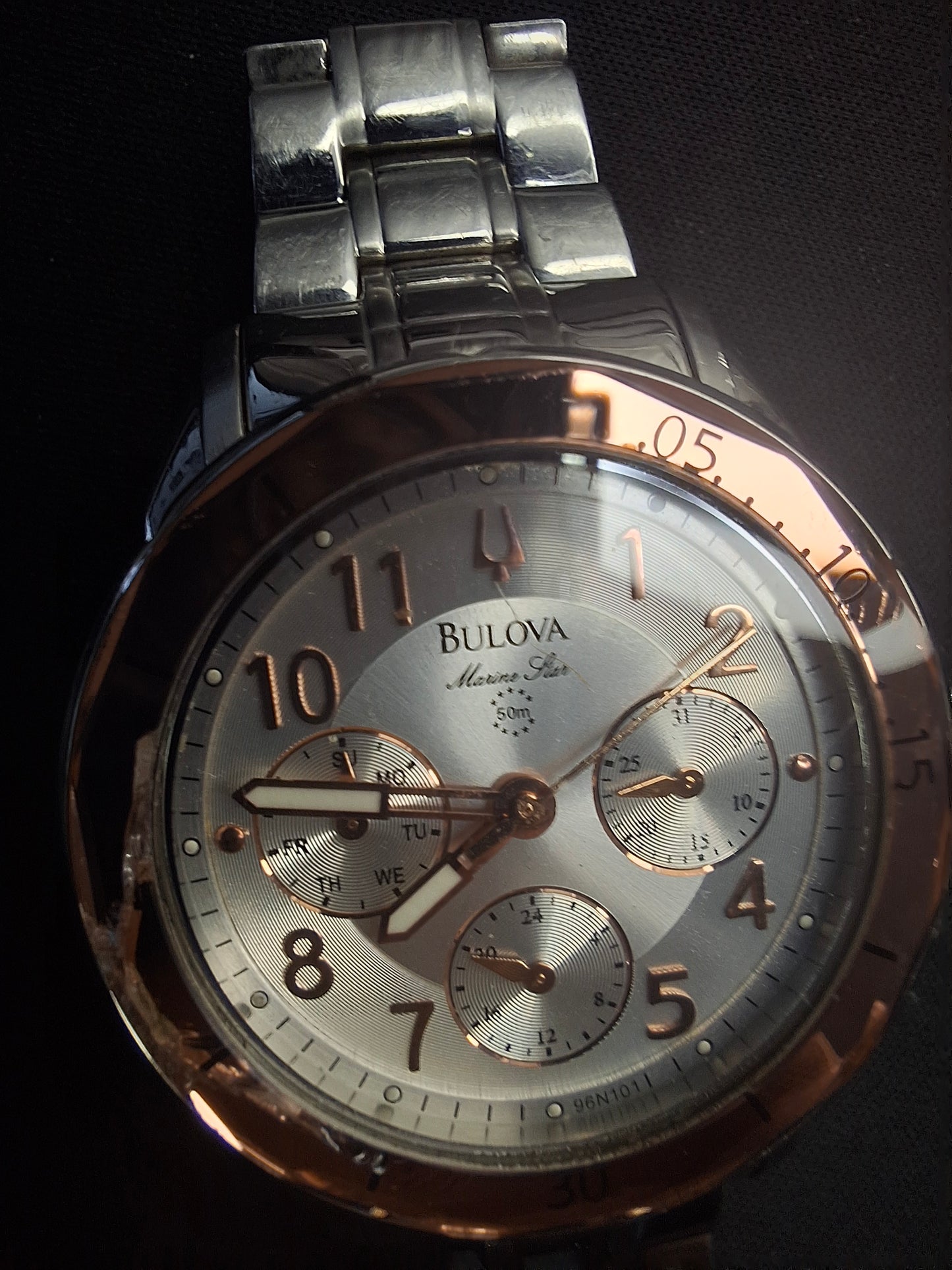 Bulova Women's Marine Star Quartz Silver Stainless Rose Glass Bezel Watch