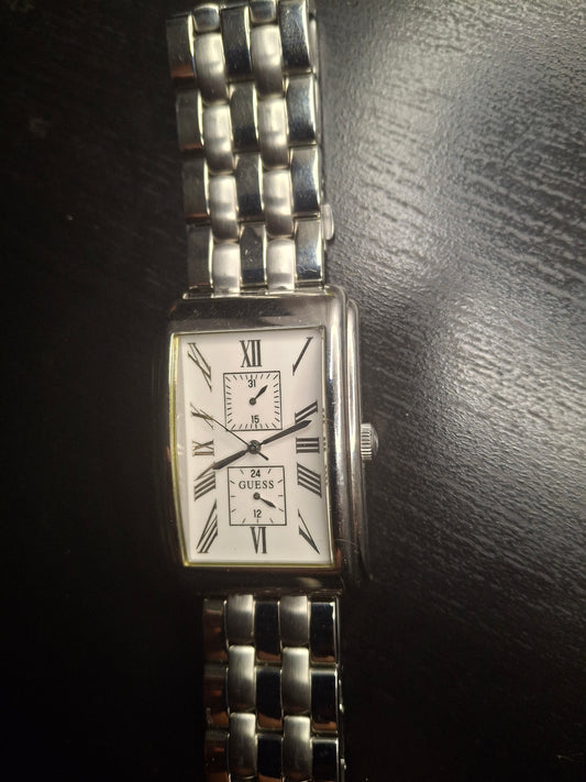 GUESS U11602G1 Men's Watch Stainless Steel Silver Tone New Battery Runs Great