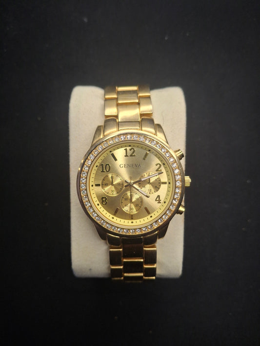 GENEVA GOLD CHRONOGRAPH WATCH WITH GEMMED BEZEL
