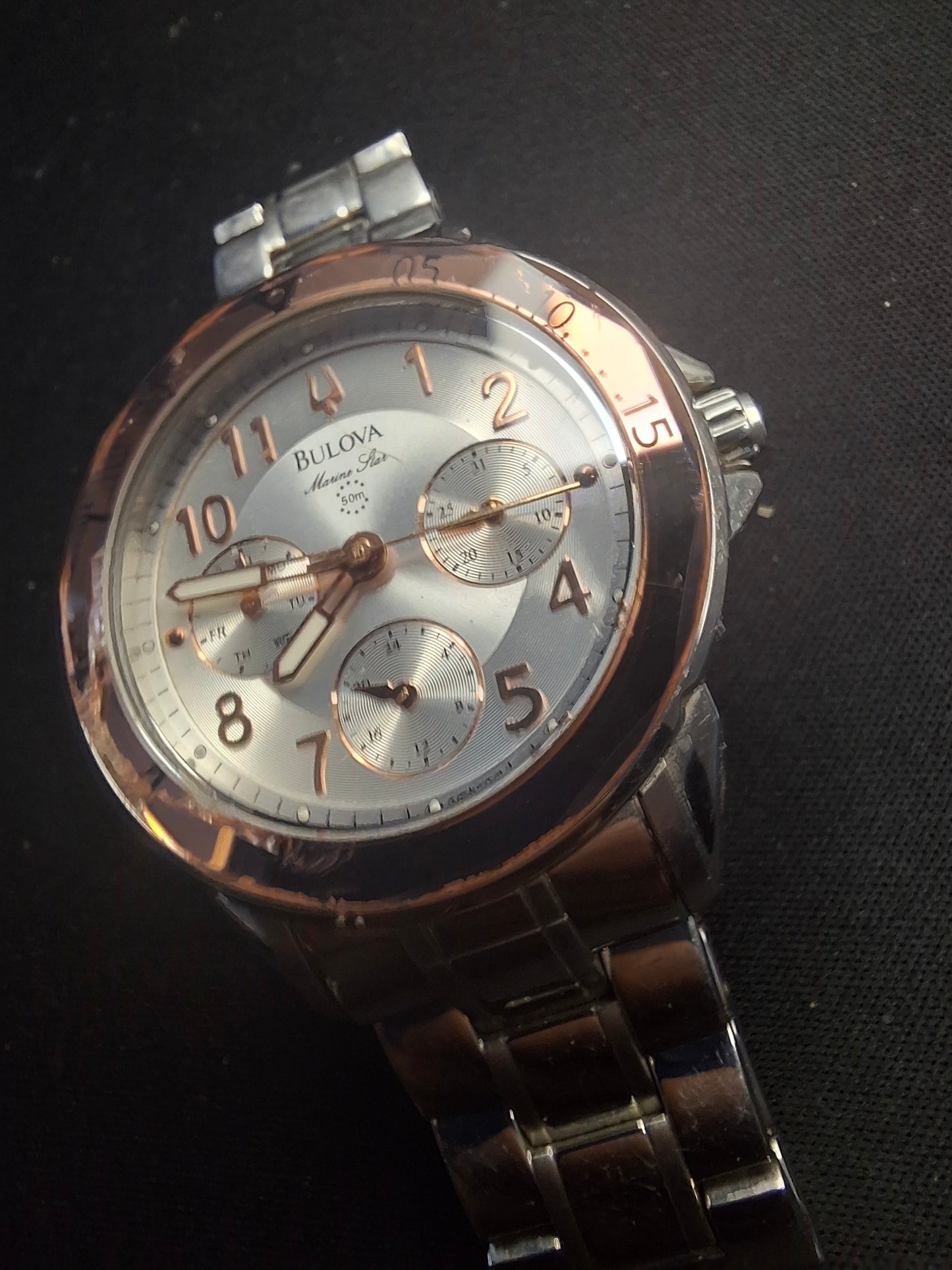 Bulova Women's Marine Star Quartz Silver Stainless Rose Glass Bezel Watch