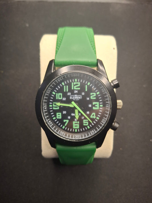 Element New York Men's Watch, Black And Grean Dial,Green Silicone Wristband