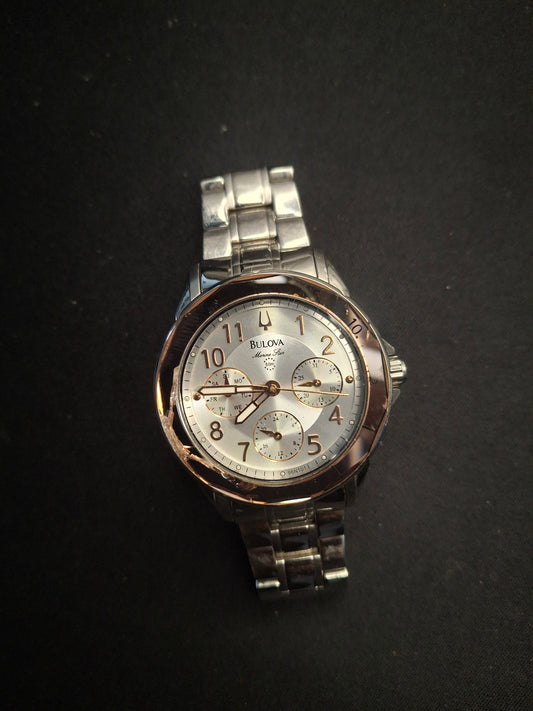 Bulova Women's Marine Star Quartz Silver Stainless Rose Glass Bezel Watch
